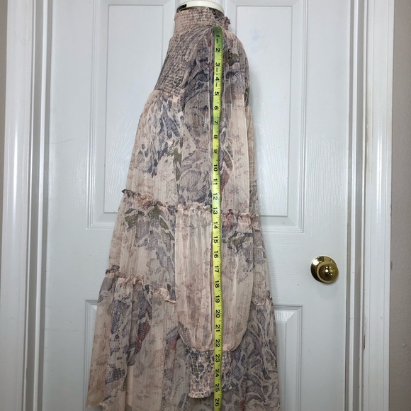 Olivaceous Snakeskin Print Long Sleeve Smoked Tiered Lined Swing Mini Dress M - Picture 16 of 16